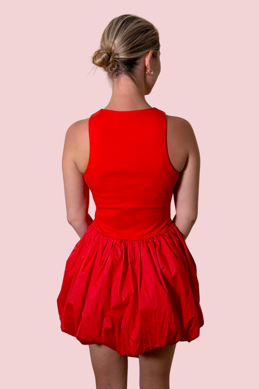 Love Letters Red Bubble Hem Mini Dress with High Neck Sleeveless Silhouette