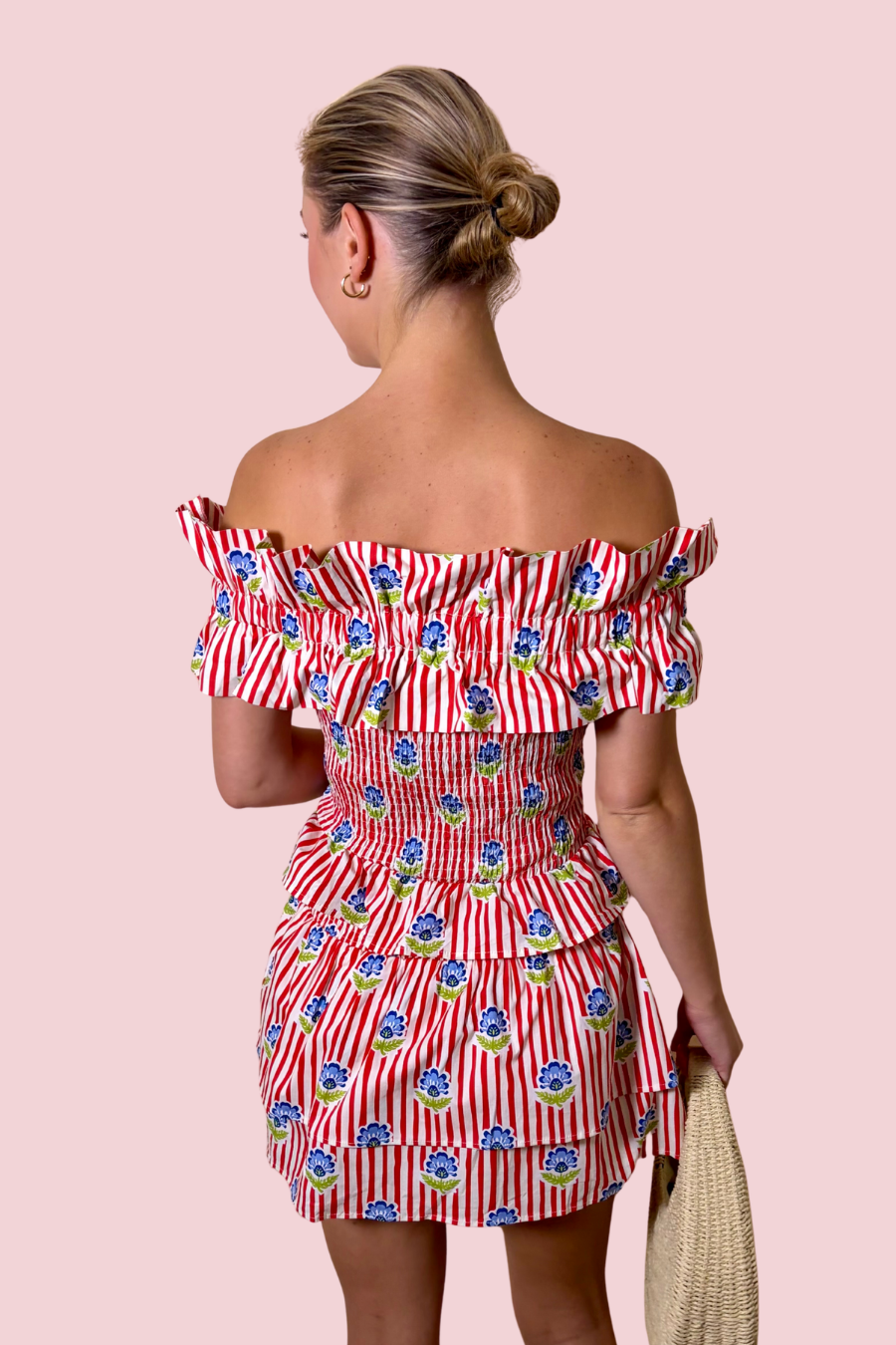 Summer Spritz Red Stripe Floral Tiered Ruffle Skort with Built-In Shorts