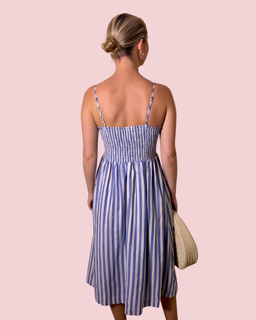 Emillia Striped 3D Floral Detail Midi Dress