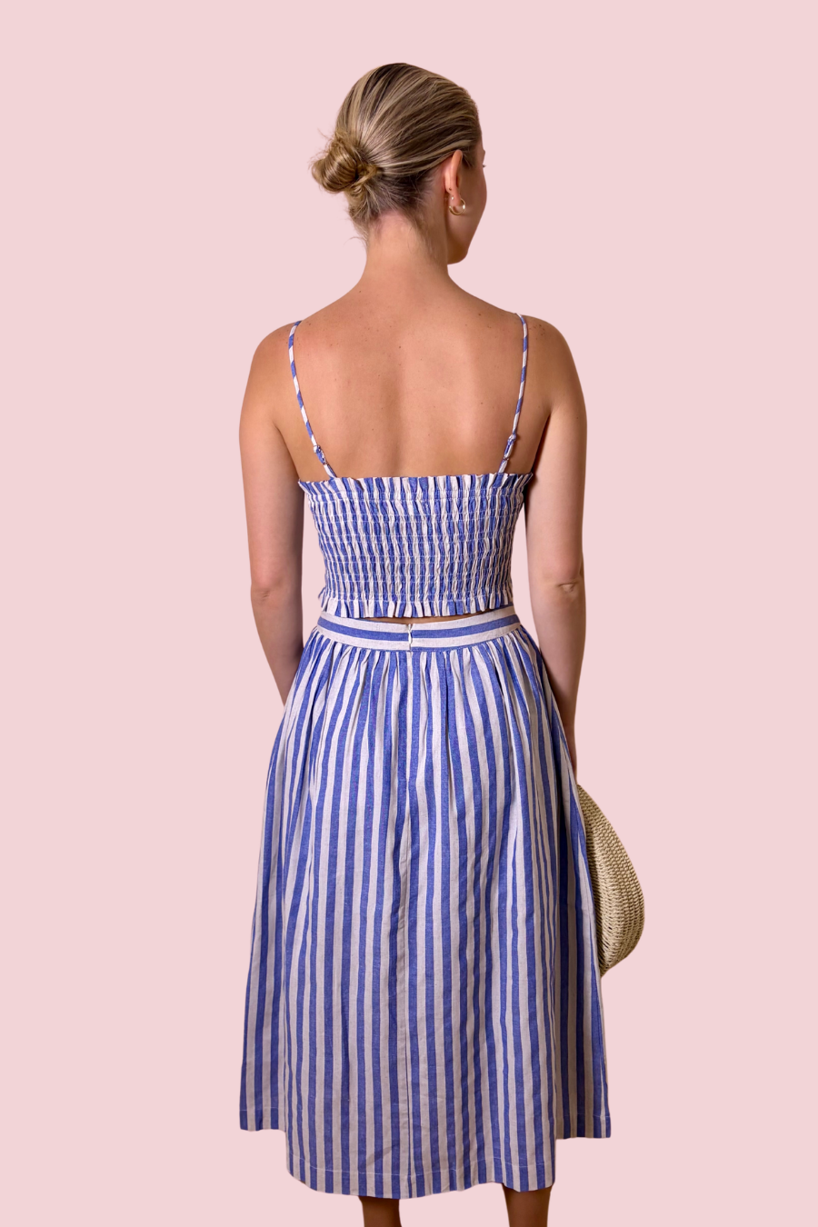 Everly Striped 3D Floral Detail Midi Skirt