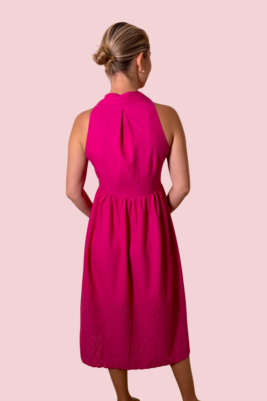 Anastatia Fuchsia Embroidered Halter Midi Dress