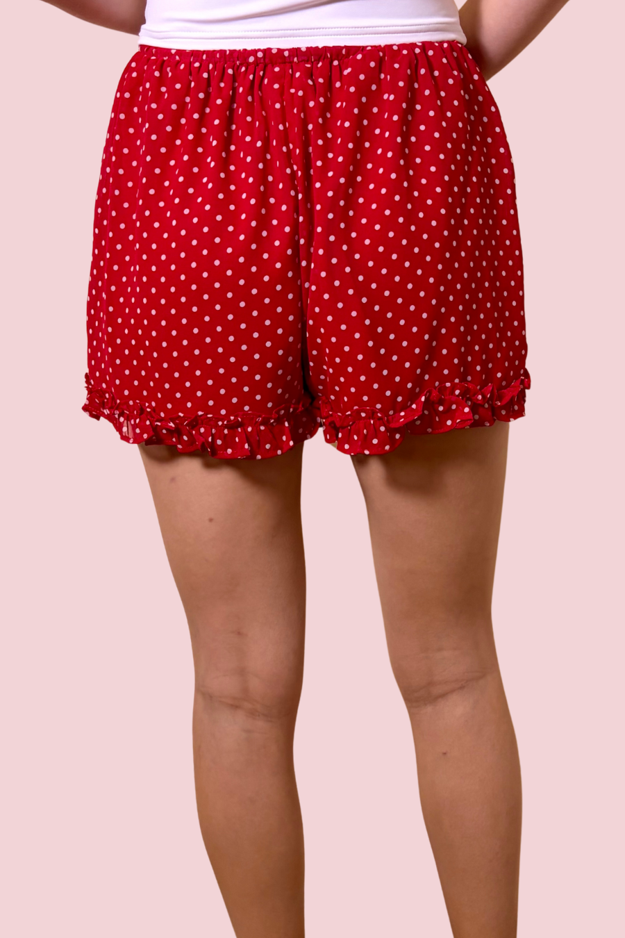 Cherry Cola Red Polka Dot Ruffle Shorts with Elastic Waistband