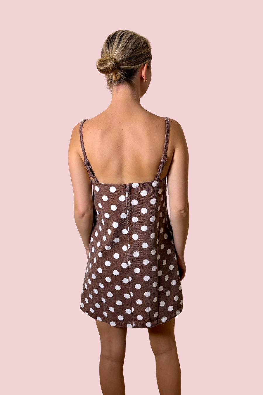 Dot to Dot Brown Polka Dot Mini Slip Dress with Spaghetti Straps