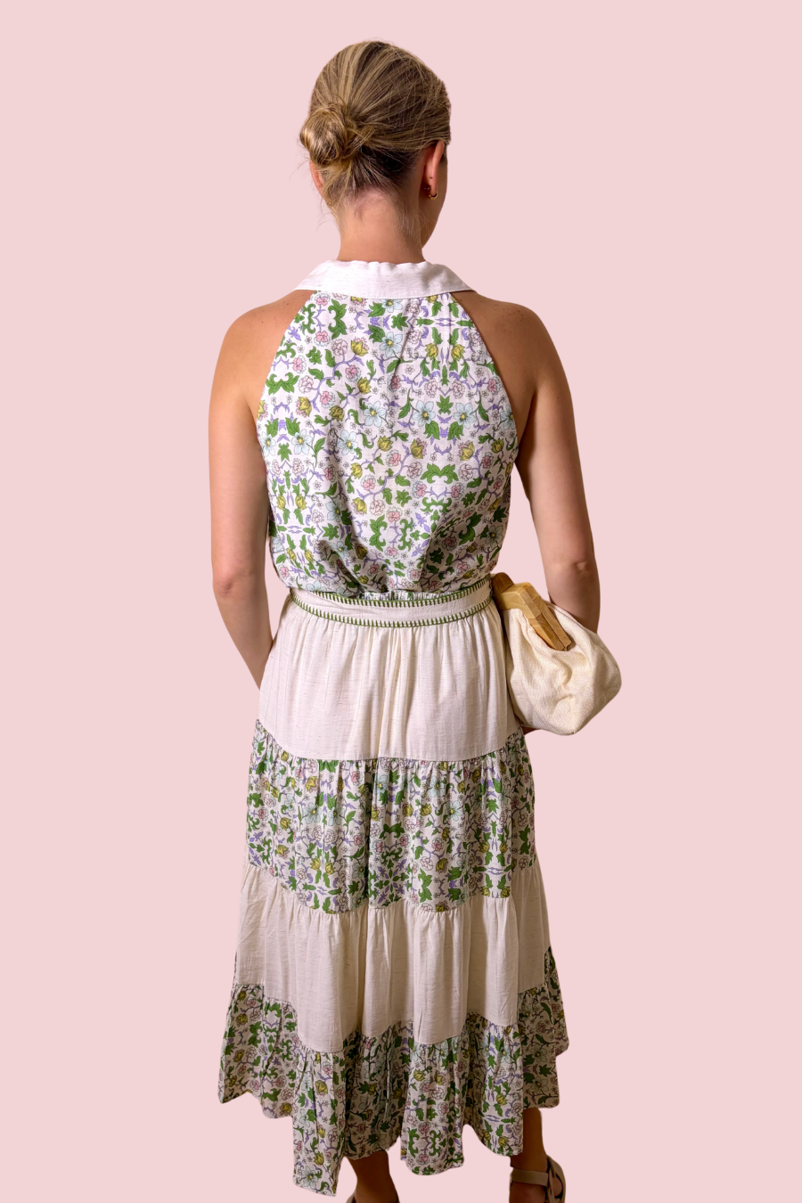 Blair Botanical Print Midi Skirt with Tiered Design