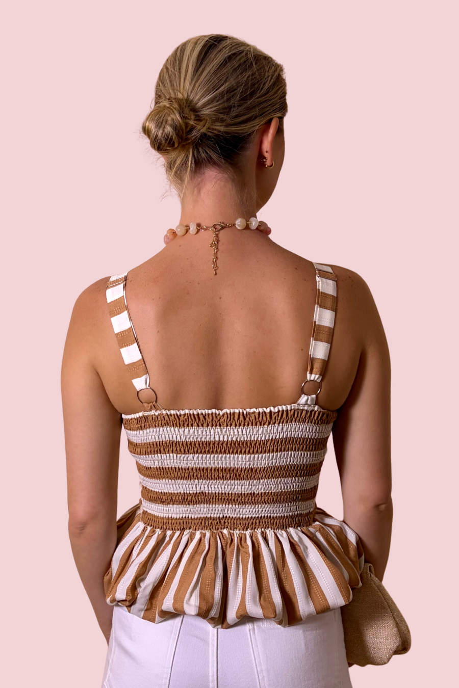 Stripe the Pose Striped Bubble Hem Sweetheart Neck Tank Top