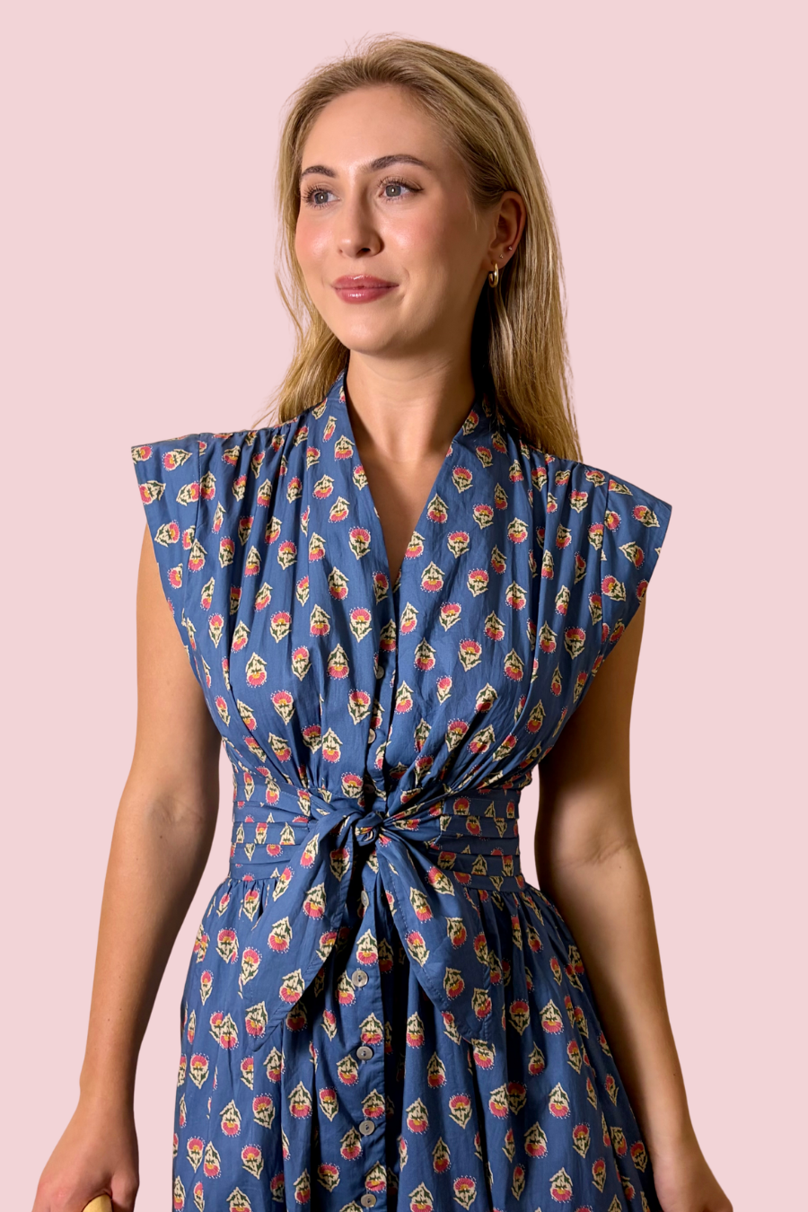 Here for It Floral Print Twist Waist Midi Dress with Flutter Sleeves