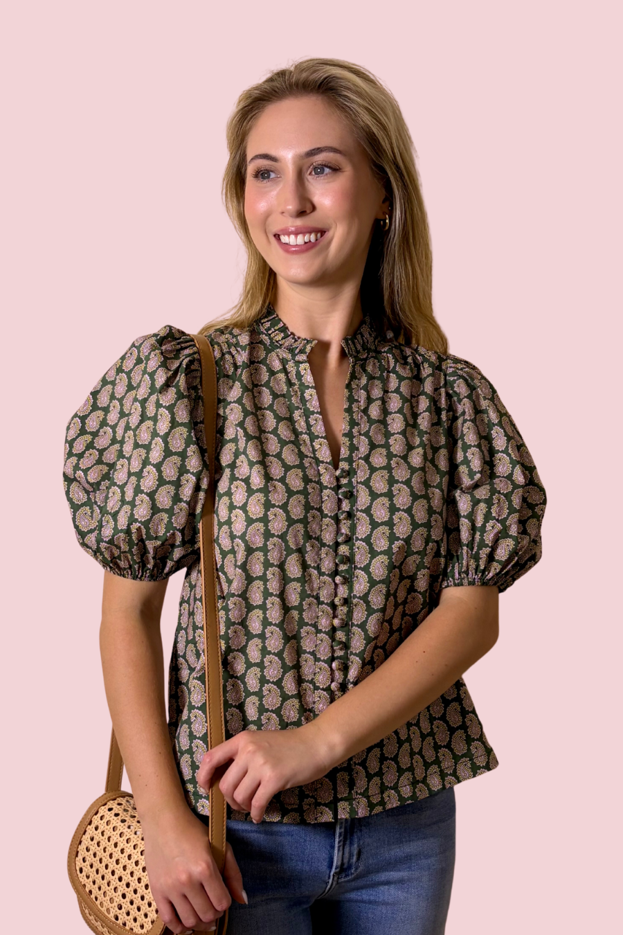 Printed Perfection Floral Print Puff Sleeve Split Neck Blouse