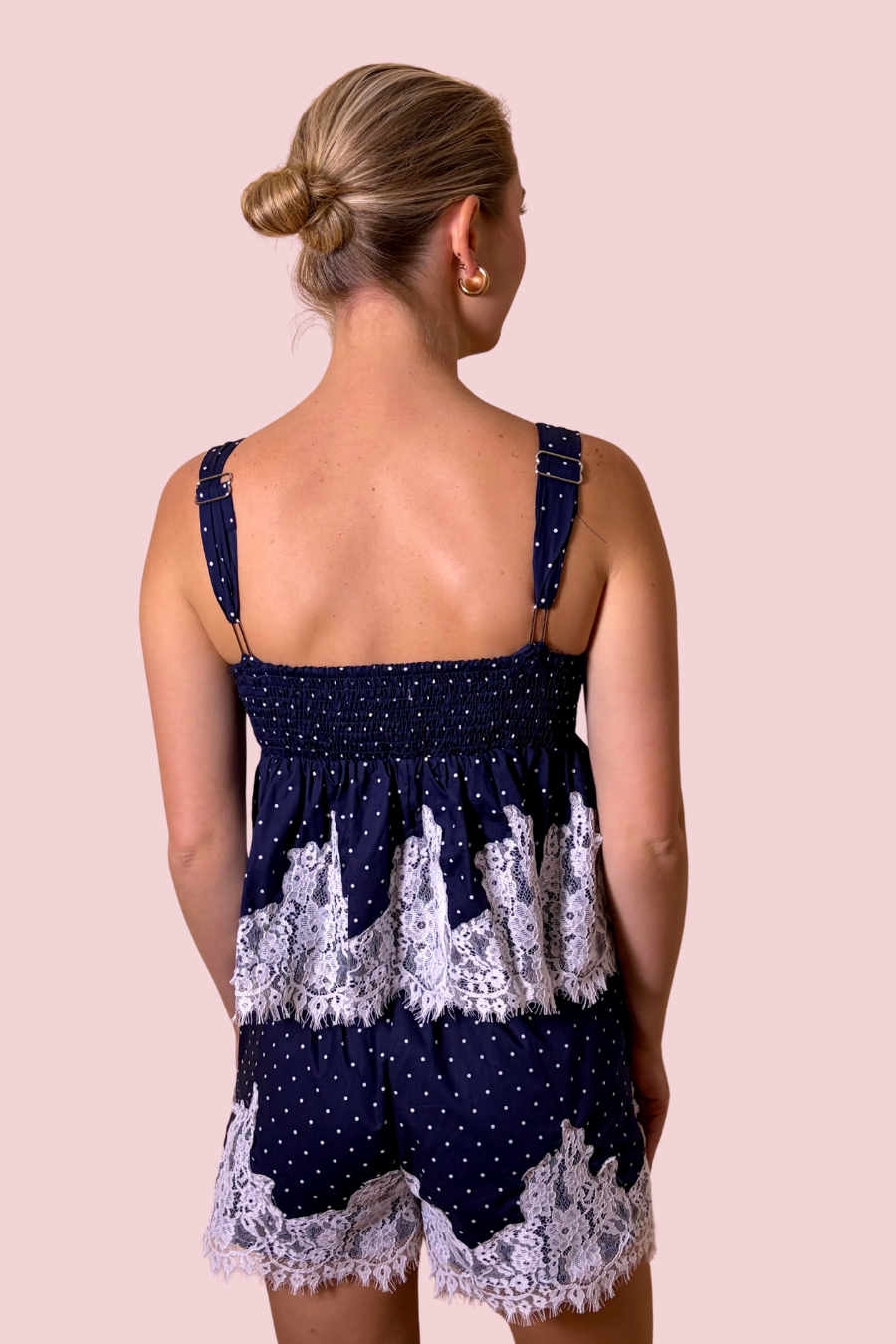 Love Story Tie Front Lace Trim Top & Flowy Shorts Matching Set