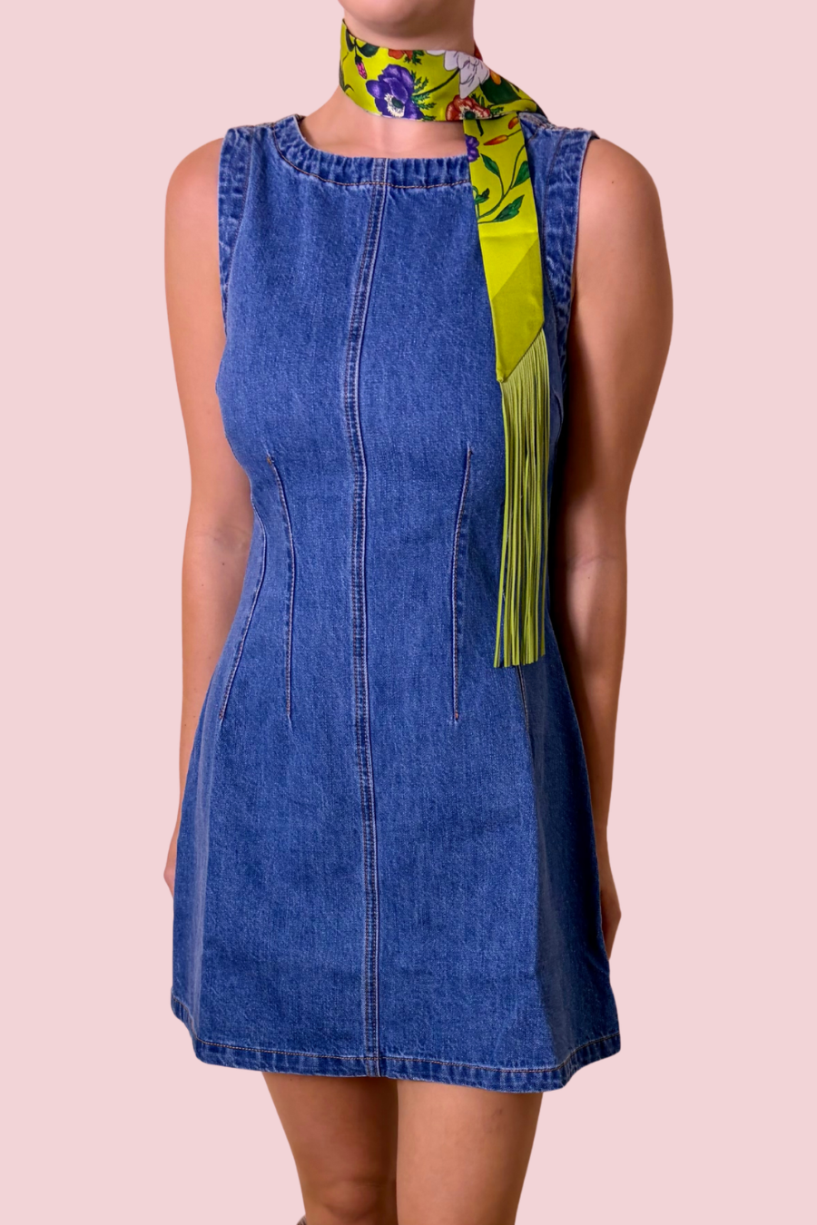 Denim Darling Sleeveless Denim Fit & Flare Mini Dress