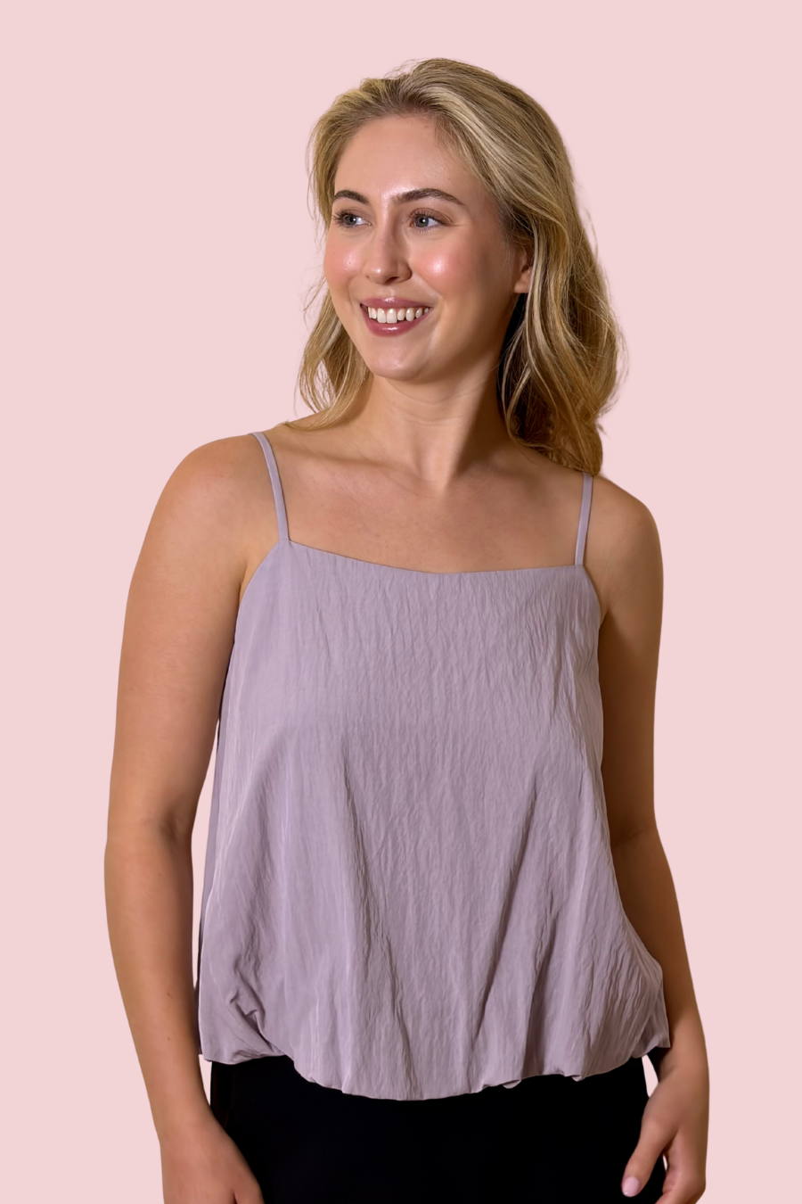 Airy Ease Bubble Hem Tank Top with Spaghetti Straps