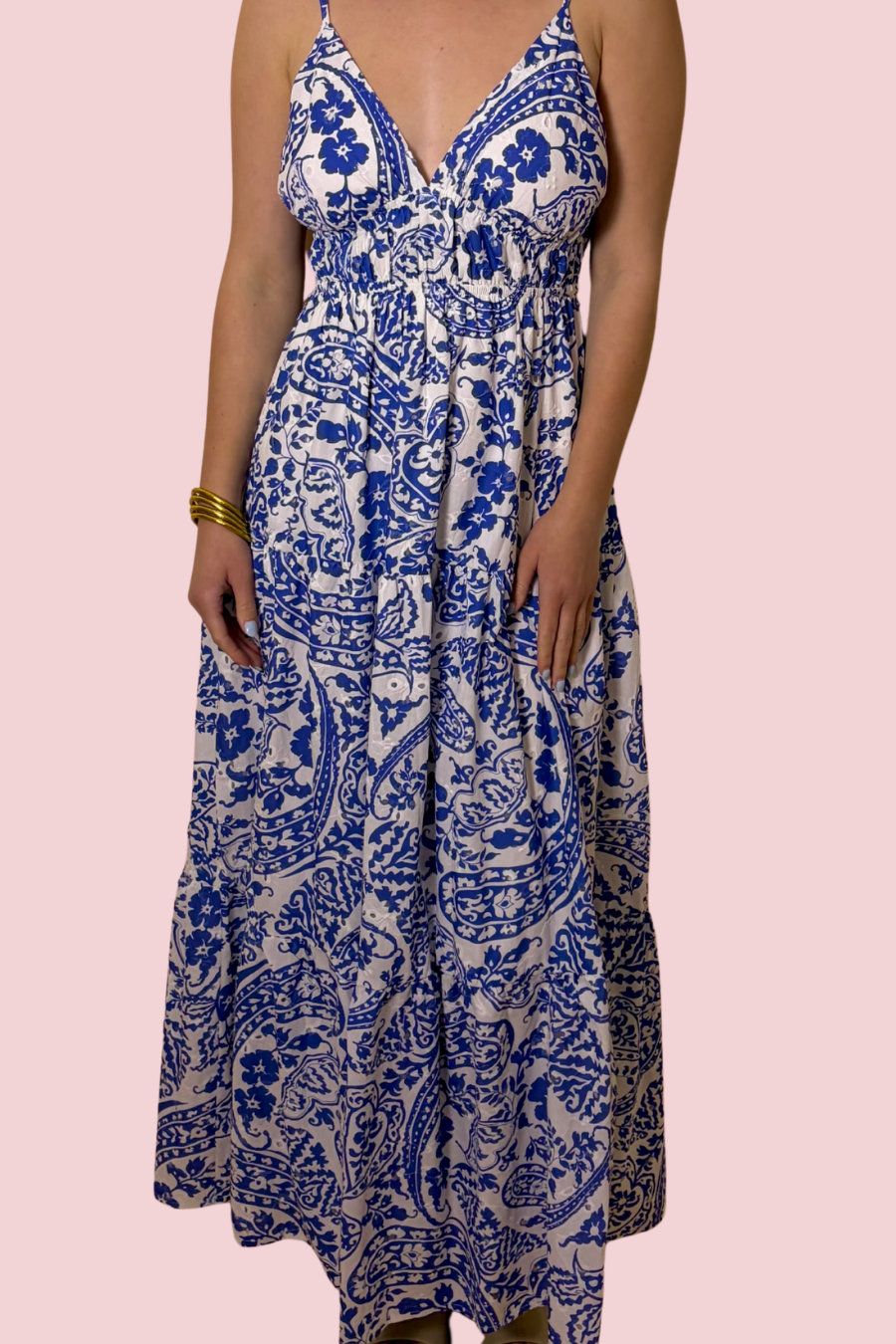 Ocean Villa Blue and White Printed Maxi Dress
