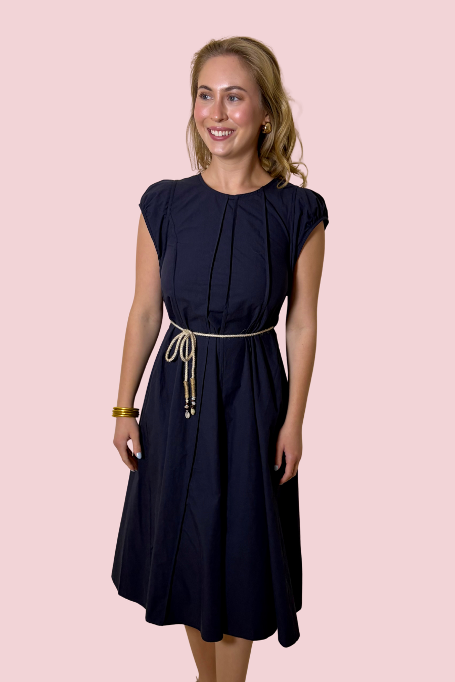 Knot Your Average Navy Nautical Pleated Midi Dress