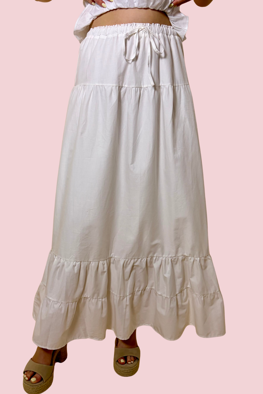 Ivory Coast White Tiered Maxi Skirt