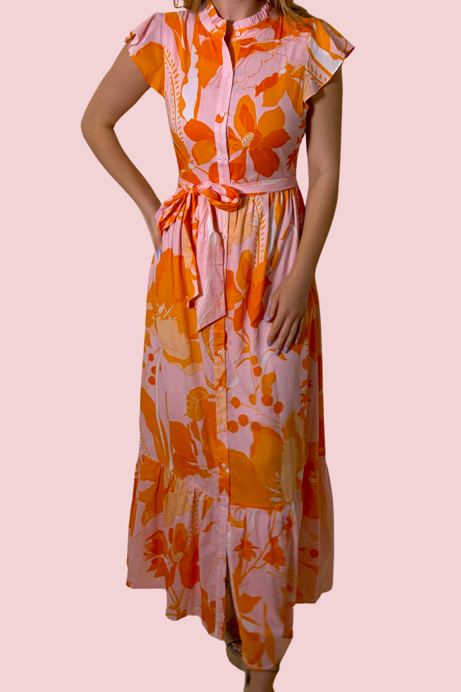 Garden Luxe Floral Print Maxi Dress with Button Front and Tie Waist