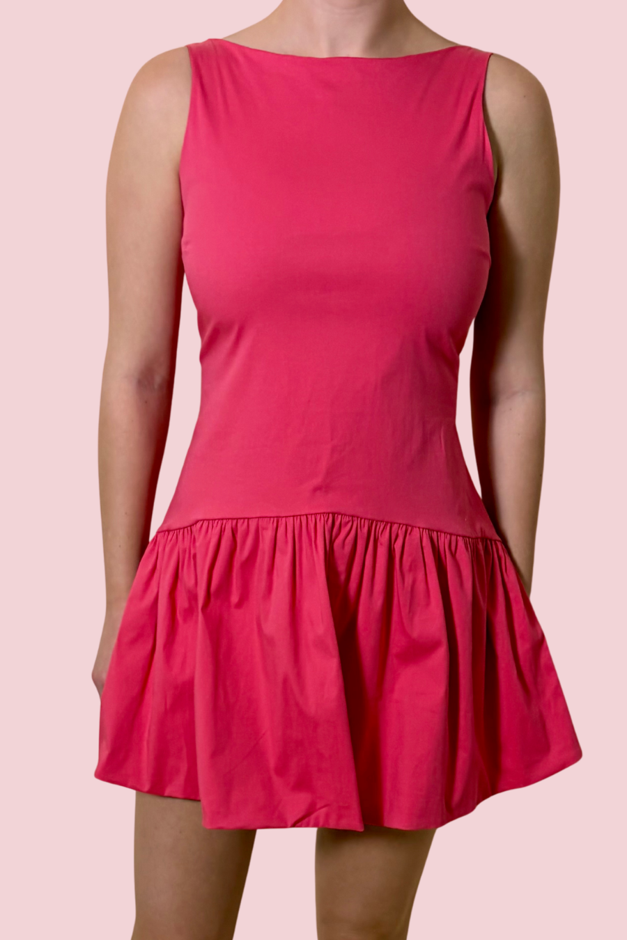 Addison Red Drop Waist Mini Dress with Sleeveless Fit and Flowy Skirt