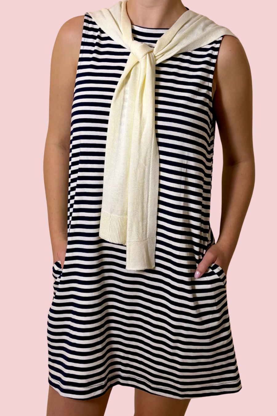 Madeline Striped Sleeveless Mini Dress with Pockets and Relaxed Fit