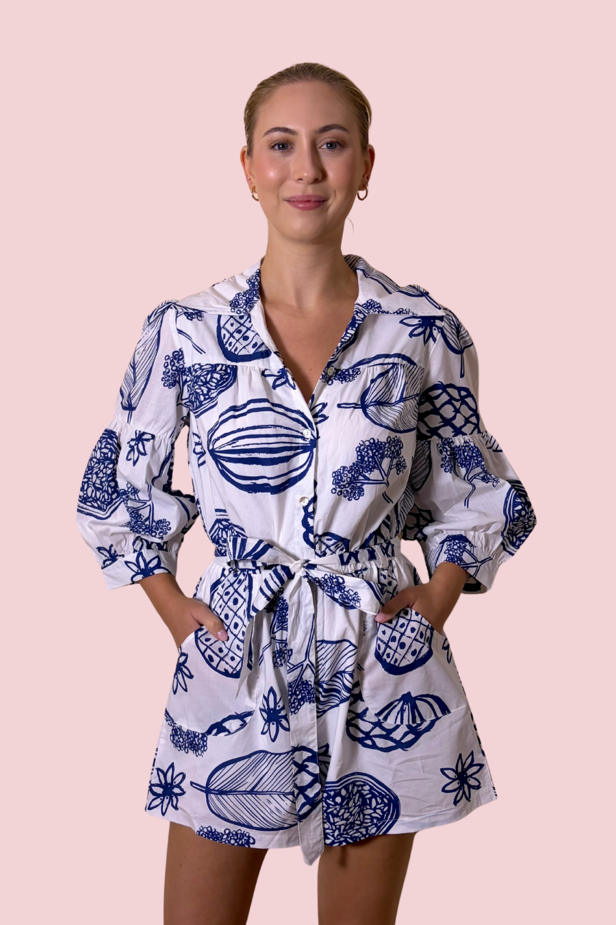 Salt Air Blue and White Coastal Romper with Tie Waist