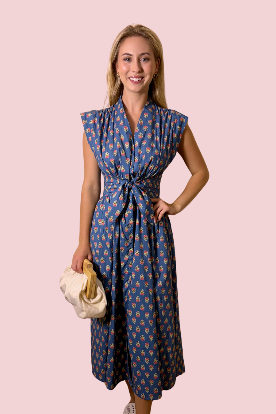 Here for It Floral Print Twist Waist Midi Dress with Flutter Sleeves