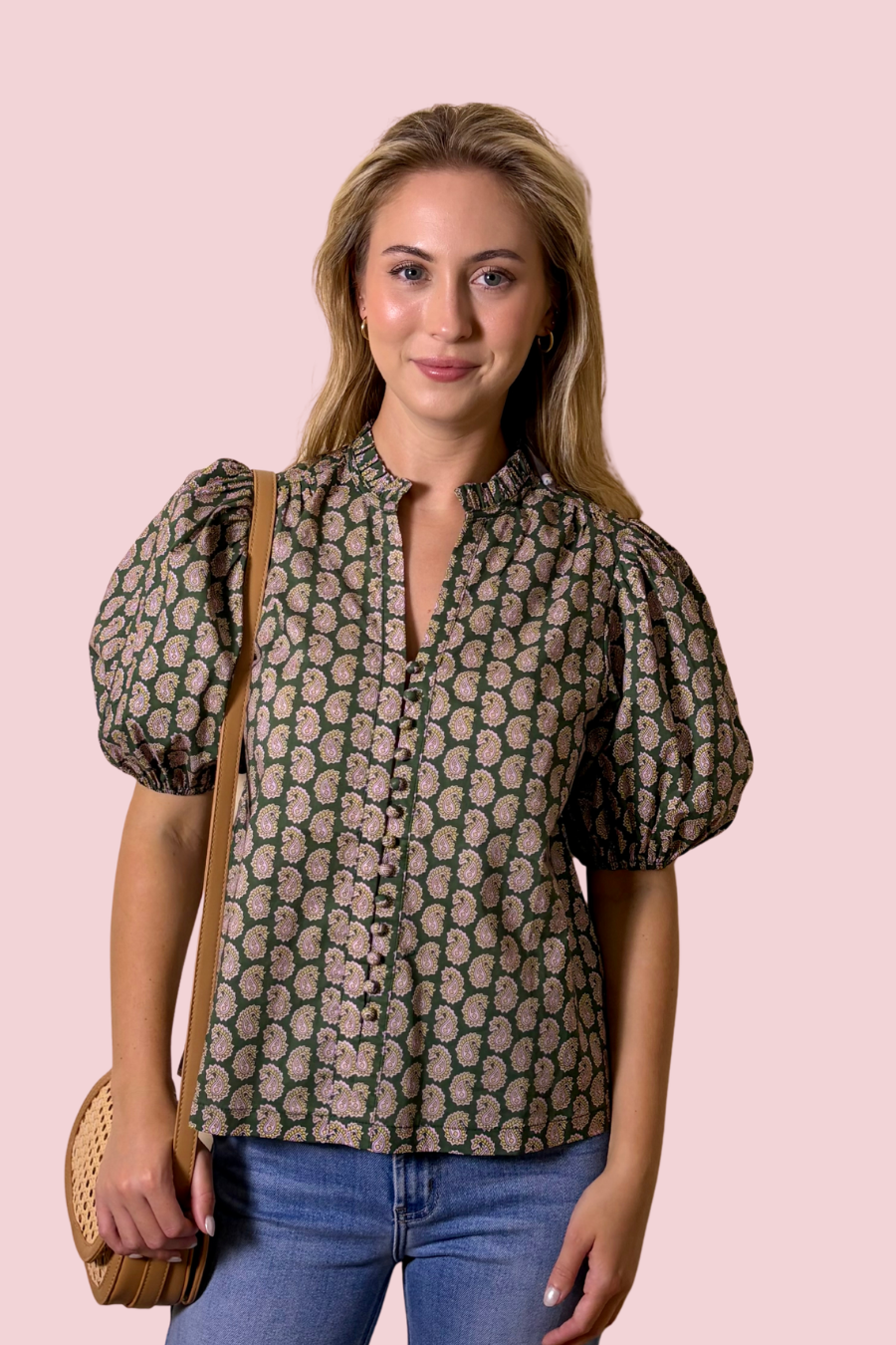 Printed Perfection Floral Print Puff Sleeve Split Neck Blouse
