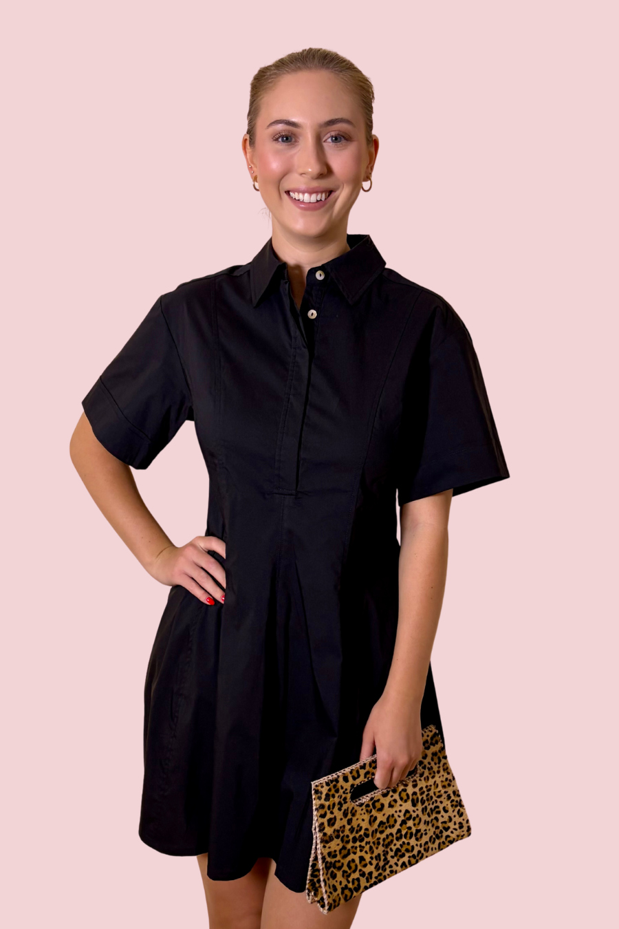 She's the New Classic Black Collared Fit and Flare Mini Dress