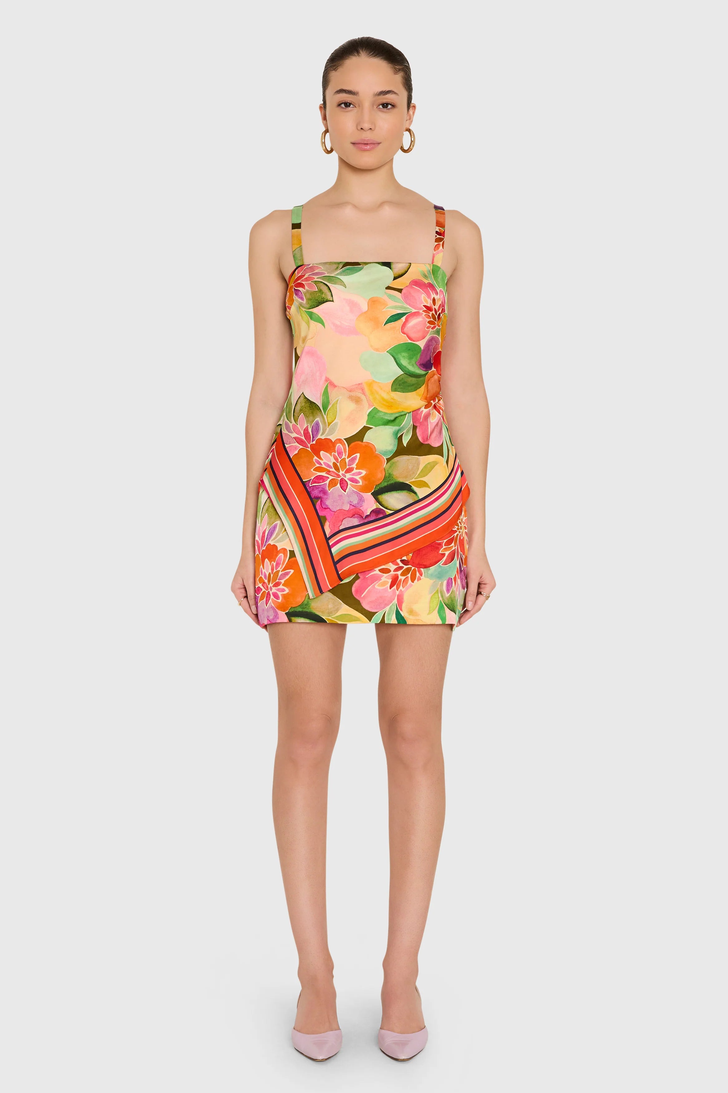 Keyshia Dress with Floral Print Mini Dress with Square Neckline and Tailored Fit