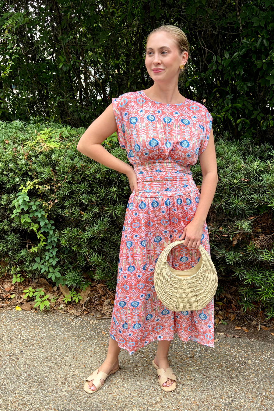 Compliment Collector Printed Matching Set with Smocked Waist Midi Skirt