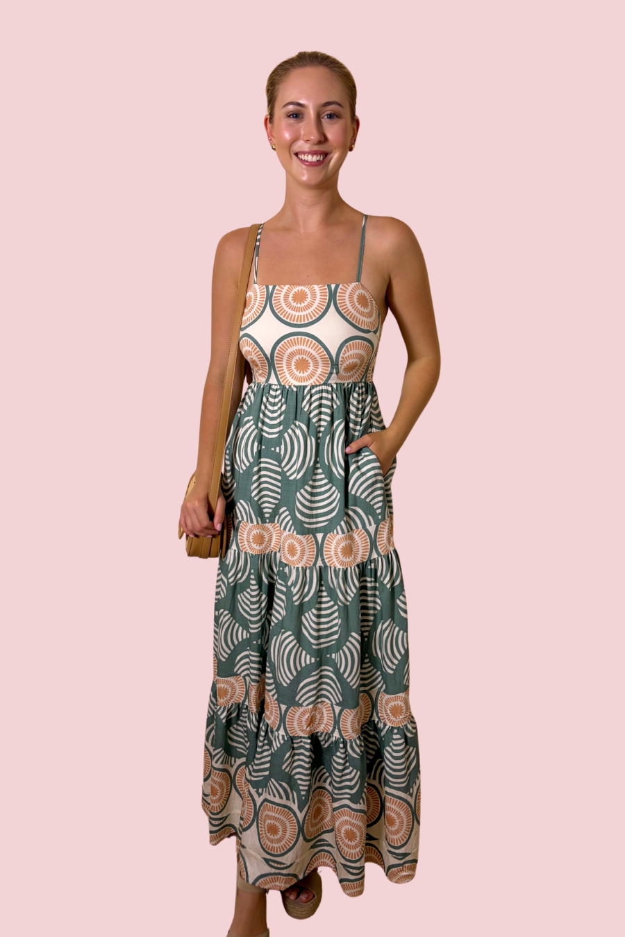 Seaside Stroll Coastal Print Maxi Dress with Adjustable Straps and Pockets