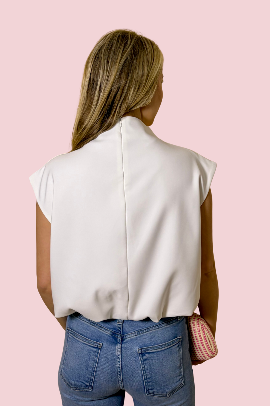 Modern Drape Sleeveless Mock Neck Top with Draped Fit and Lightweight Fabric