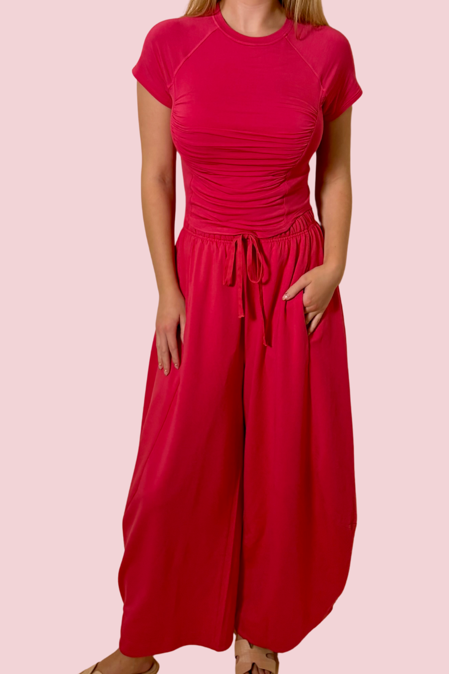 Pilates Princess Ruched Fitted Short Sleeve Top with Stretch Fabric