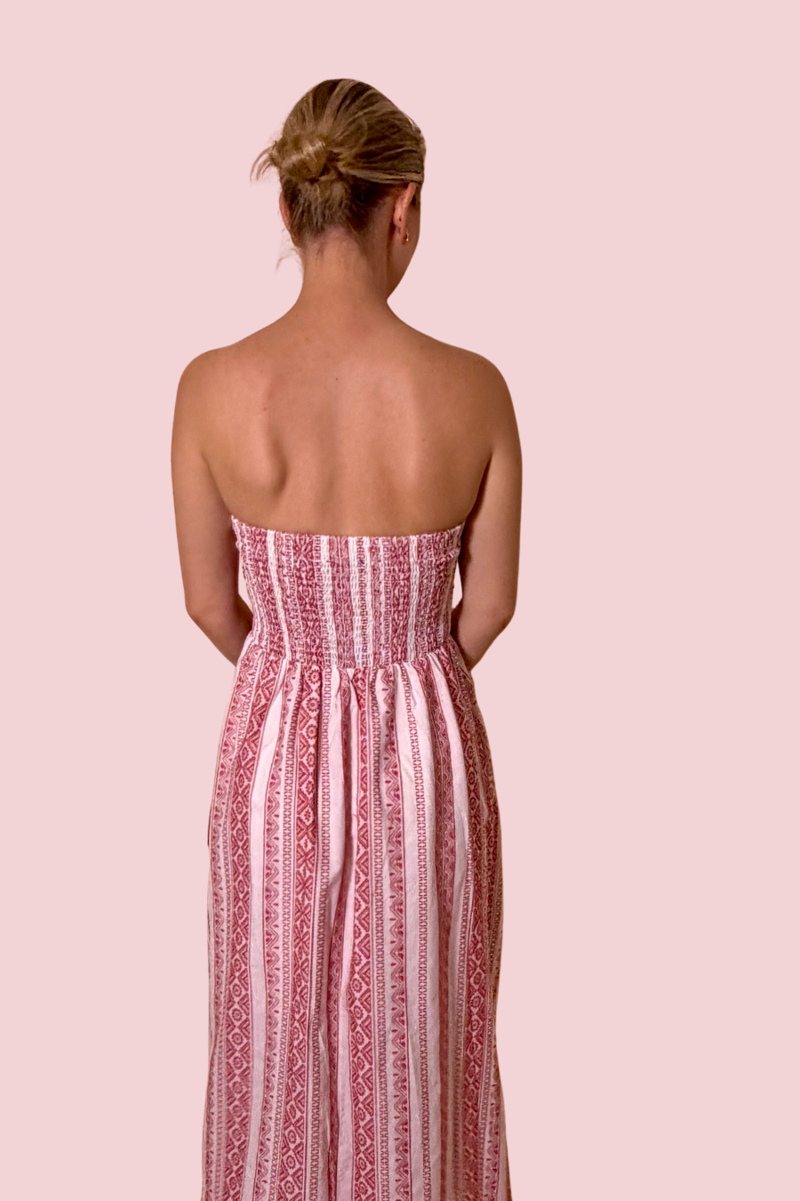 St. Tropez Pink Strapless Midi Dress with Smocked Bodice
