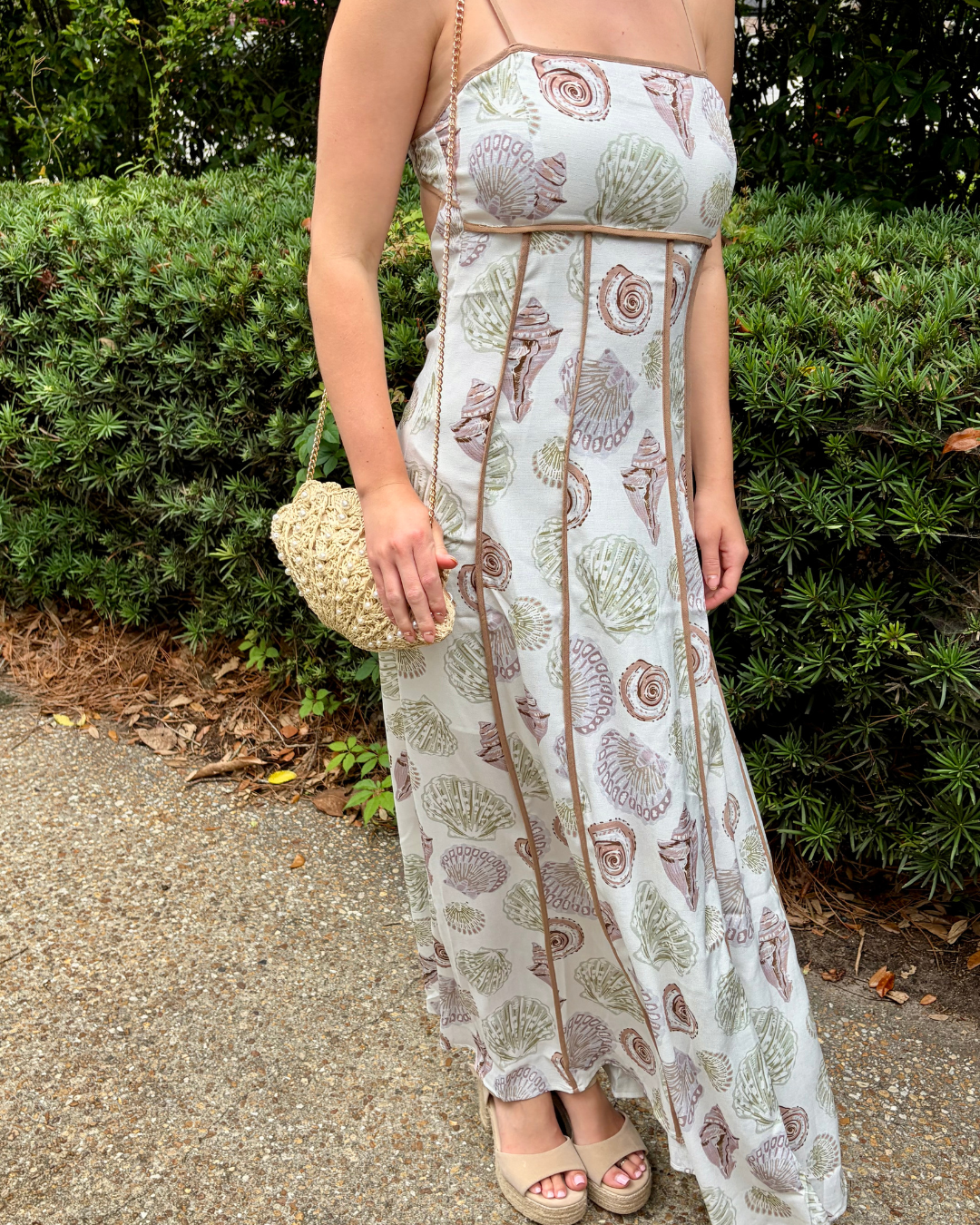 Golden Coast Printed Maxi Dress with Square Neckline