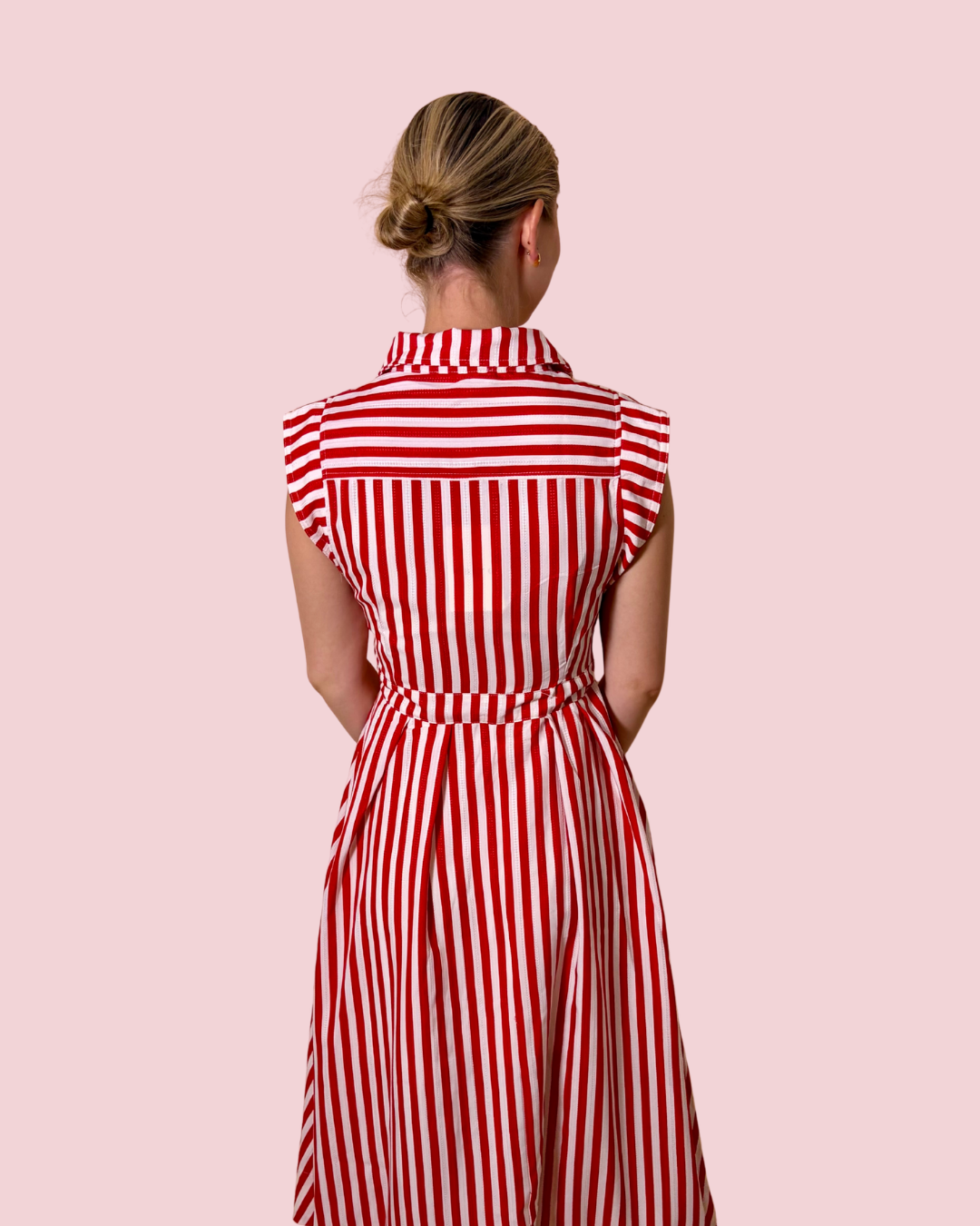 Baby You're a Firework Red and White Striped Midi Shirt Dress with Waist Tie