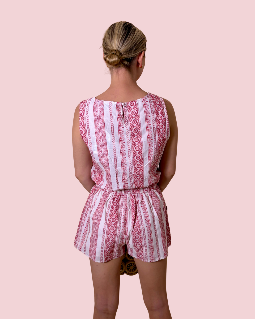 Pretty Little Moment Printed Two Piece Set with Sleeveless Top and Smocked Waist Shorts