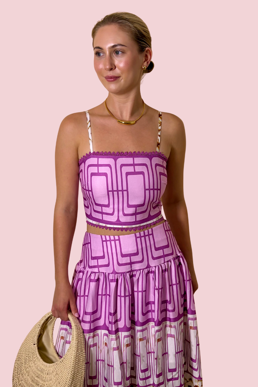 Best Dressed Pink Printed Two-Piece Maxi Skirt Set