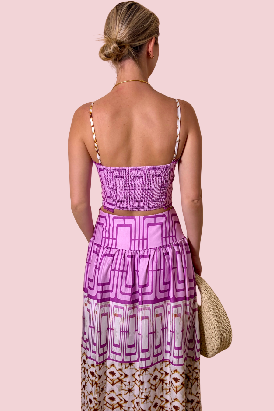 Best Dressed Pink Printed Two-Piece Maxi Skirt Set