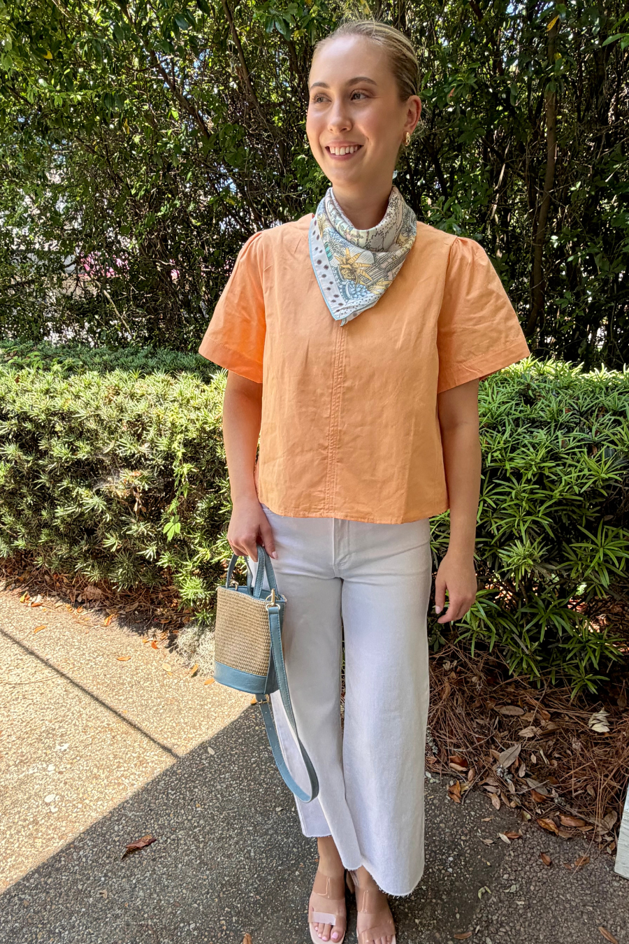 Just Peachy Peach Short Sleeve Blouse with Relaxed Fit Lightweight Summer Top