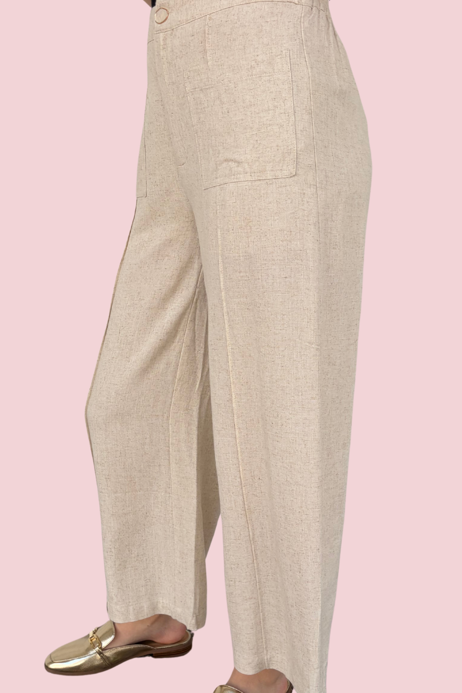 Nantucket Oatmeal Wide Leg Linen Blend Pants