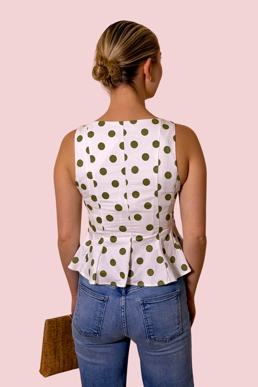 Meet Cute Polka Dot Peplum Tank Top with Sleeveless Tailored Fit