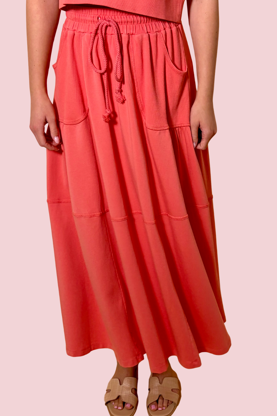 Easy Motion Blue Maxi Skirt with Elastic Waist Lightweight Flowy Skirt
