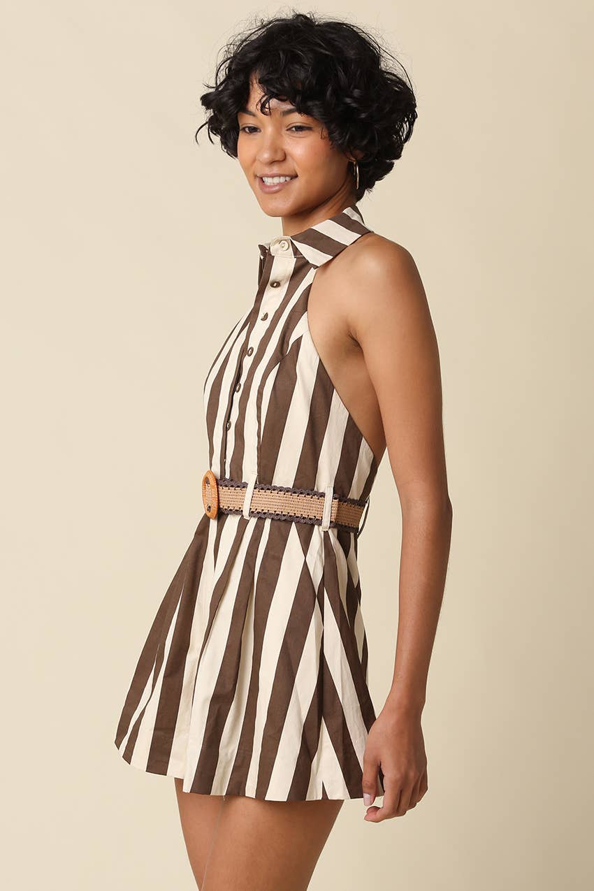 Vertical Vibes Striped Halter Collared Romper