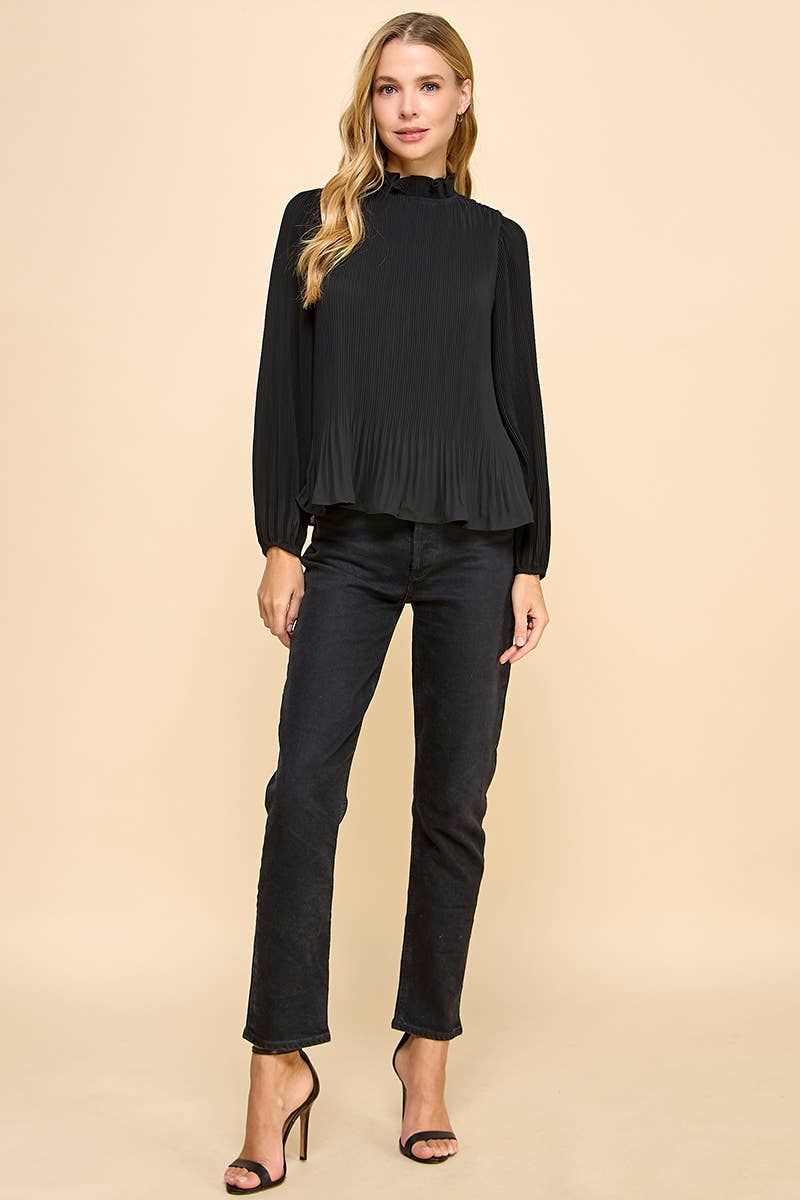 Pennie Pleated Mock Neckline Top
