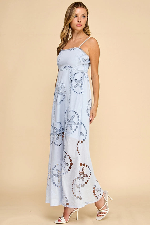 Barefoot in Greece Light Blue Resort Wear Maxi Dress for Women with Flowy Silhouette