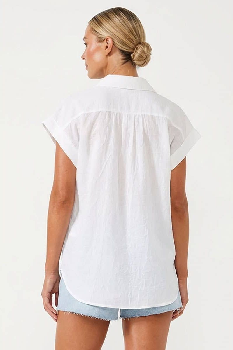 Cotton Short Sleeve Popover Blouse