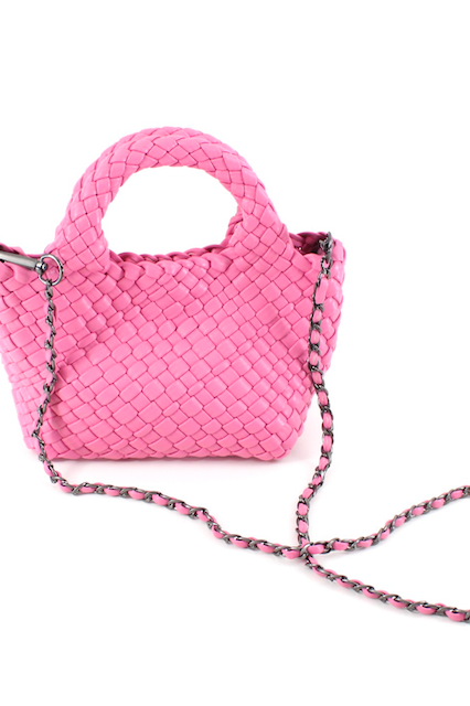 Small Woven Tote Crossbody Bag w/Cosmetic Pouch