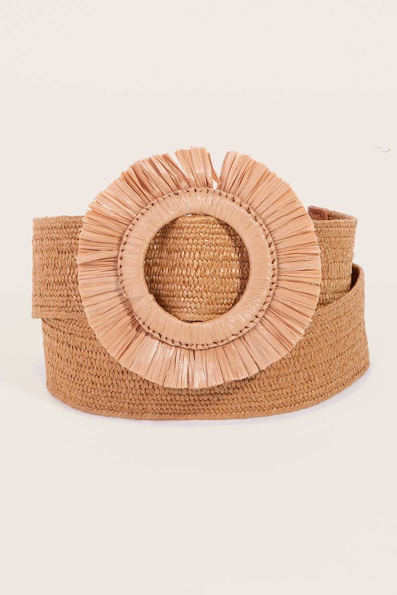 Circle Buckle Fringe Straw Belt
