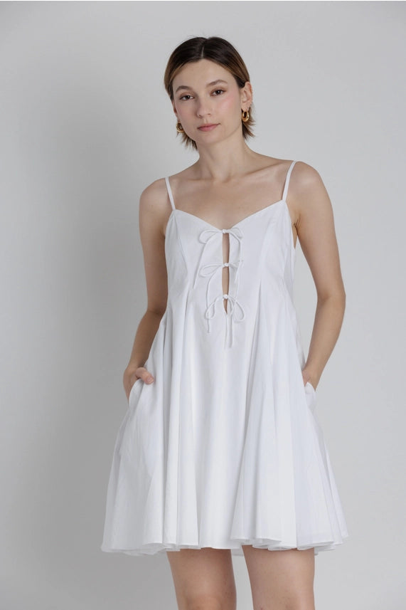 Just Add Sandals Tie Front Mini Dress with Spaghetti Straps and Pockets