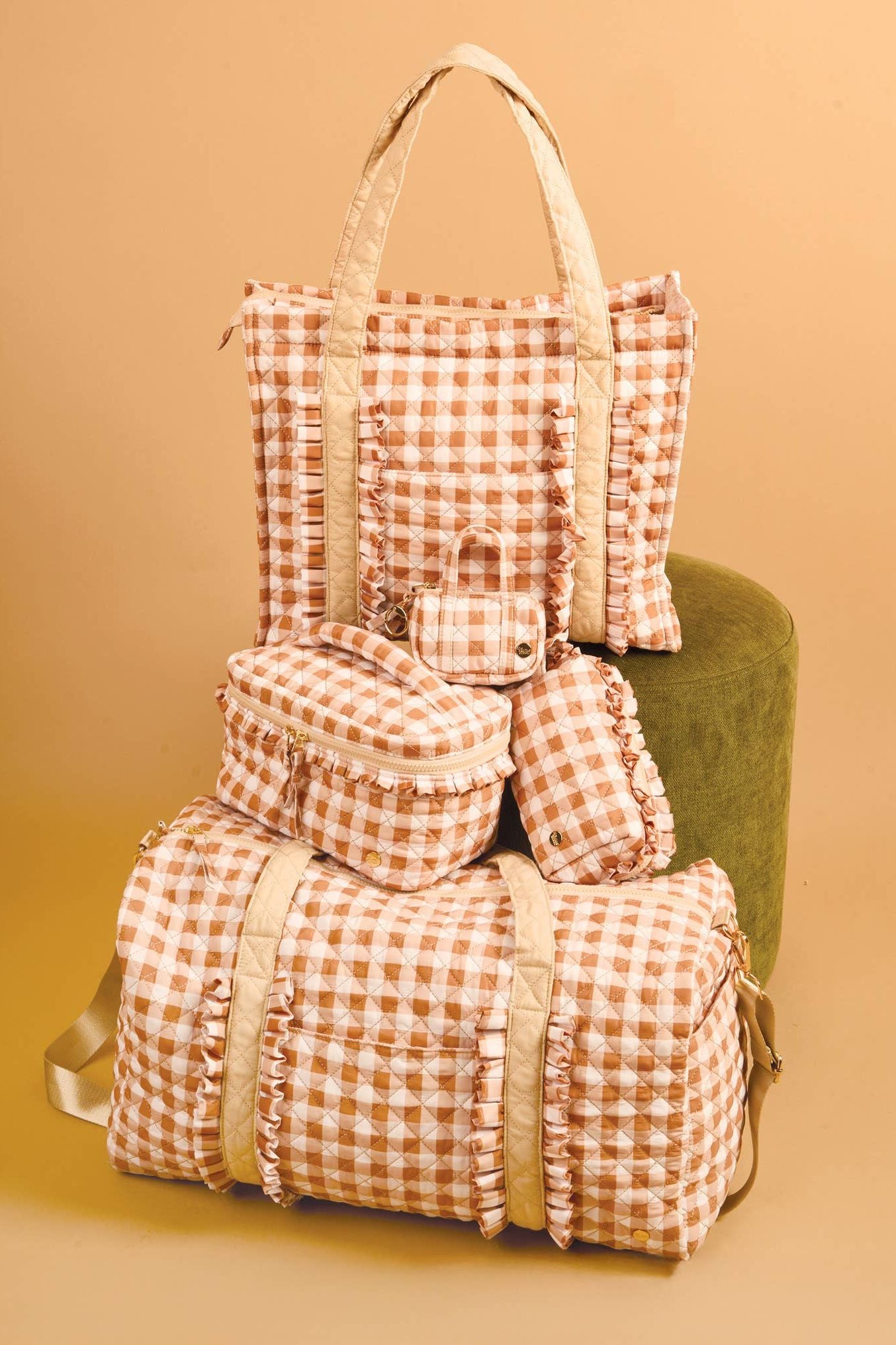 Glam & Go Quilted Cosmetic Bag-Maple Gingham