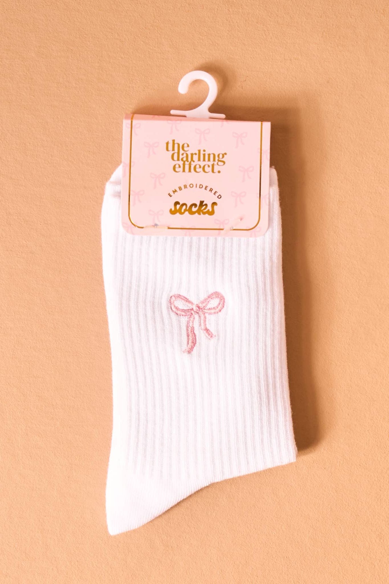 Embroidered Crew Socks-Pink Bow