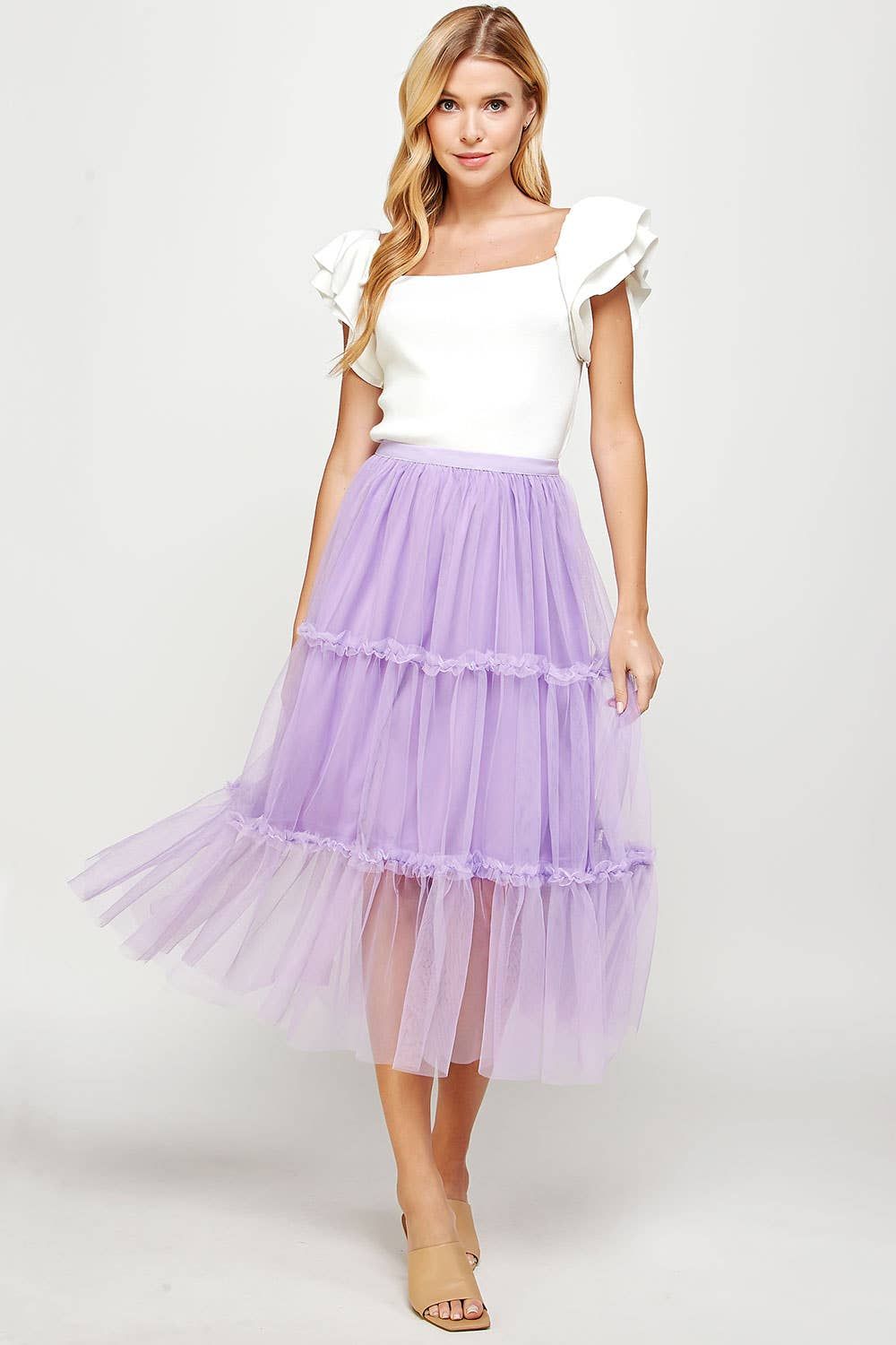 Tulle Midi Skirt With Mini Ruffles