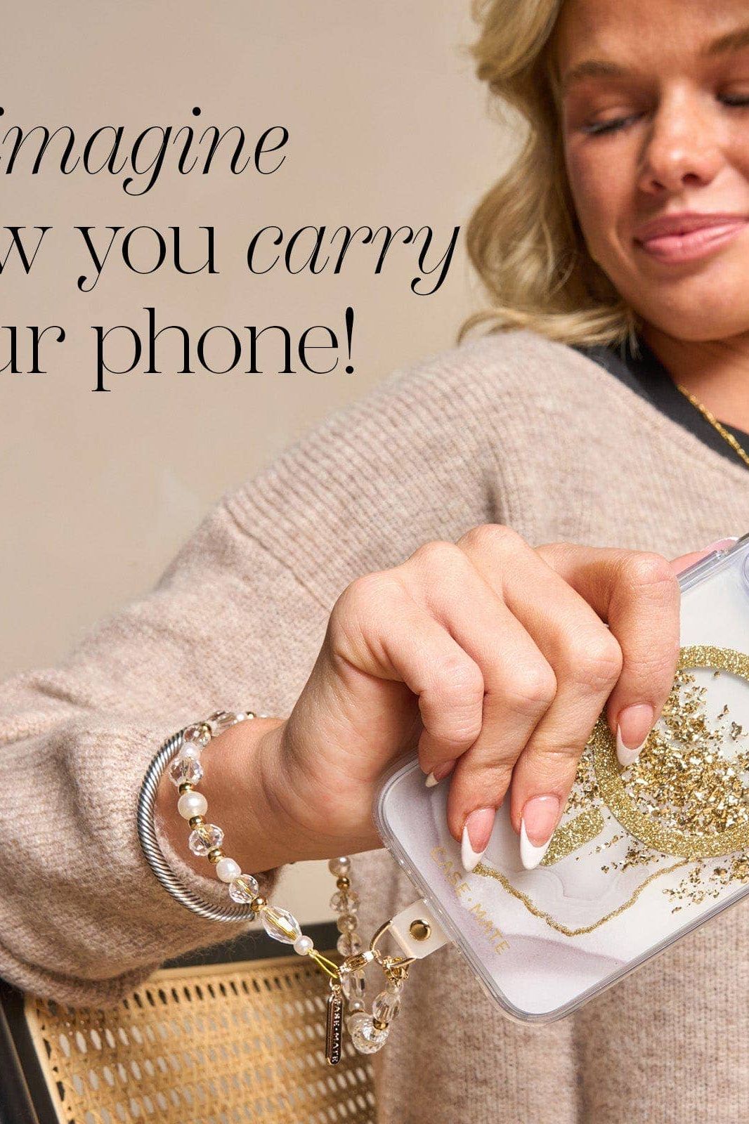 Crystal Pearl Gold Phone Charm